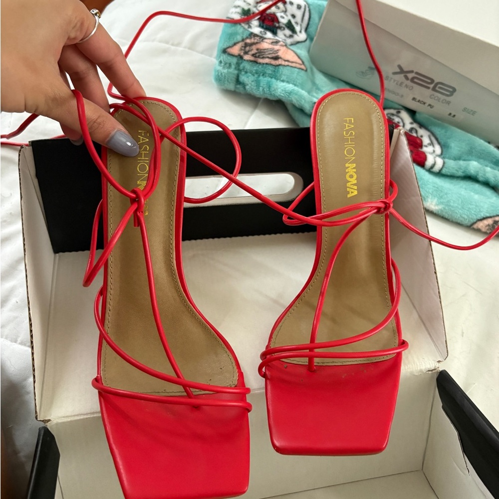 Fashion Nova Vibrant Red Strappy Heels